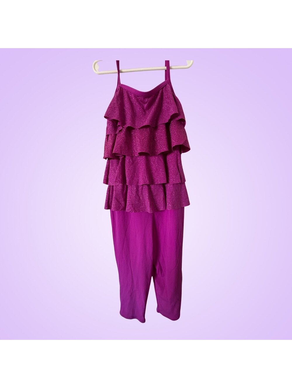 Girls MC Medium Weissman Magenta Ruffle Full Length Dance Jumpsuit | Glitter